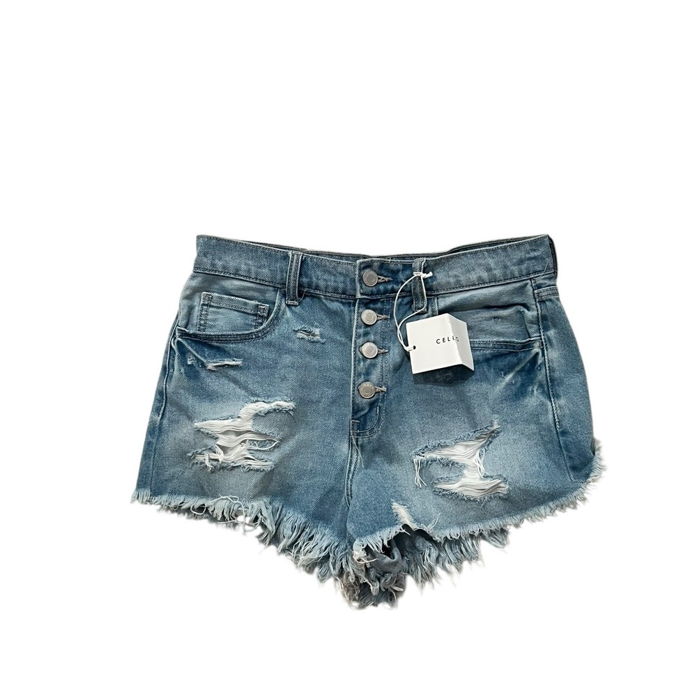 Cello Women Small Denim‎ Shorts Blue Cut Off Frayed High Rise Frayed NWT